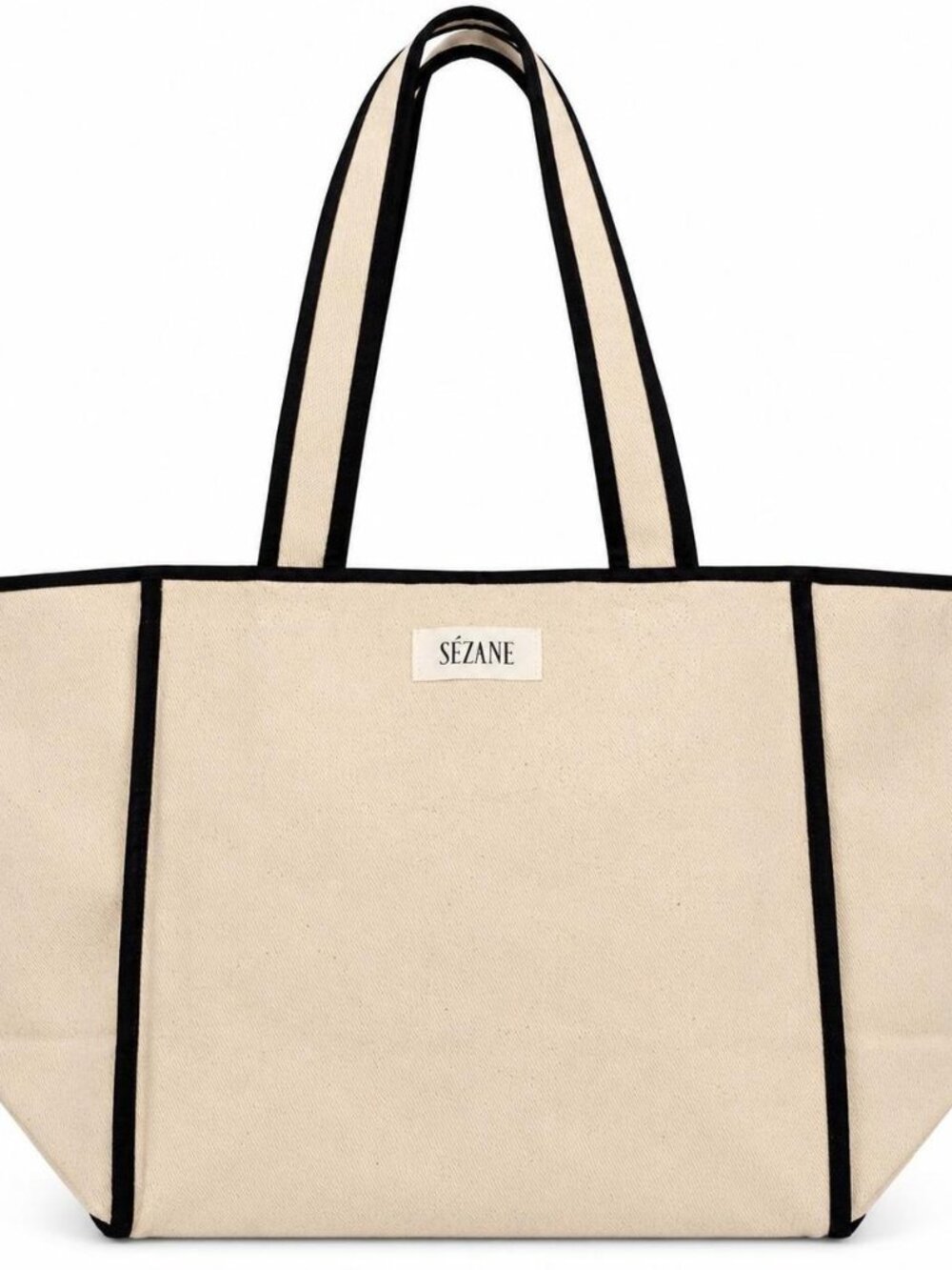 NWOT Sézane Canvas Tote Bag / Cream with Black Piping